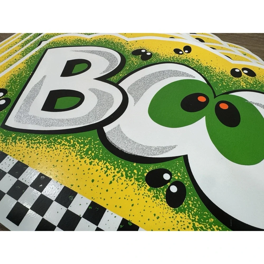 Vintage 2001 B&D BOO Halloween Placemats Set 5 Y2K Checkered Bug Eyes Glitter